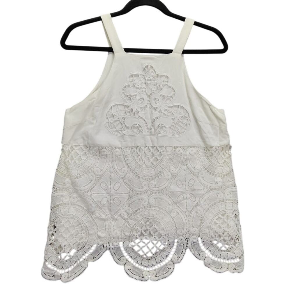 Blue Rair Tank Top Womens Size Small Vintage White Embroidered Slip Lined Rayon